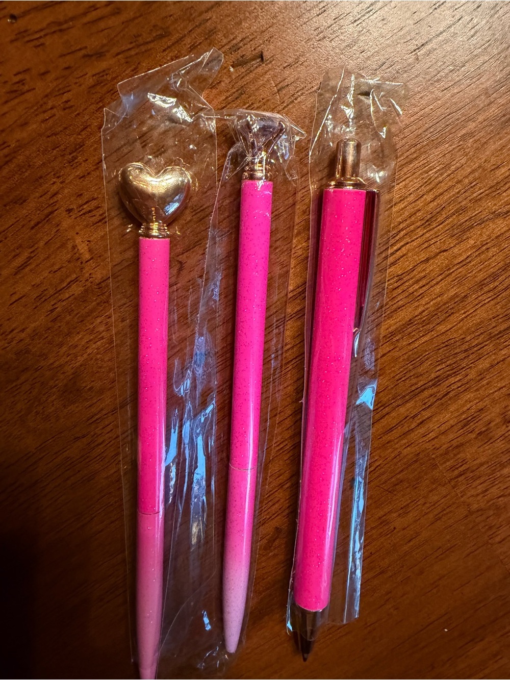 Pink Heart Top Glitter Ballpoint Pen Bundle Set Trio